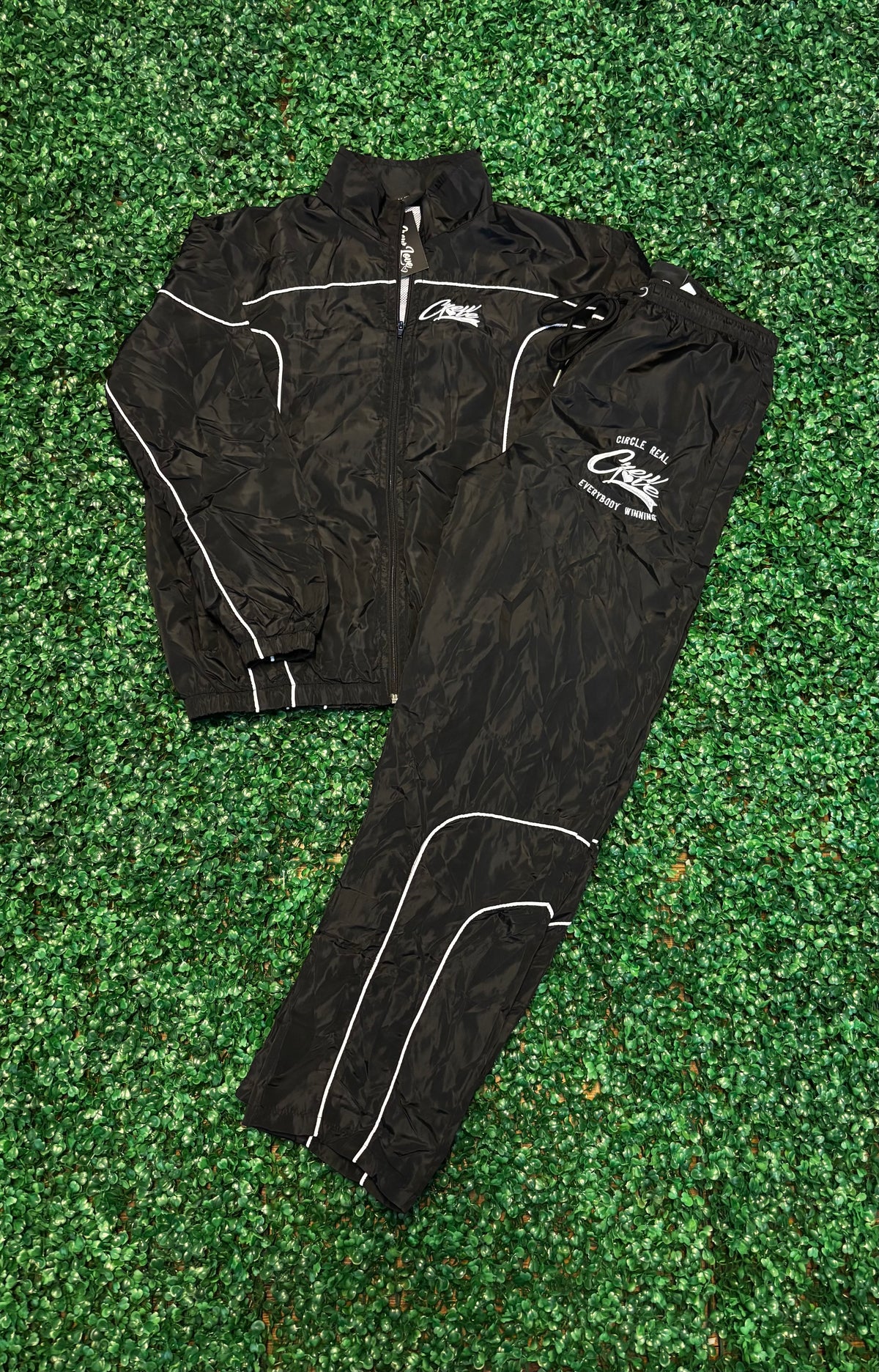 Retro Windbreaker Tracksuit (Black)