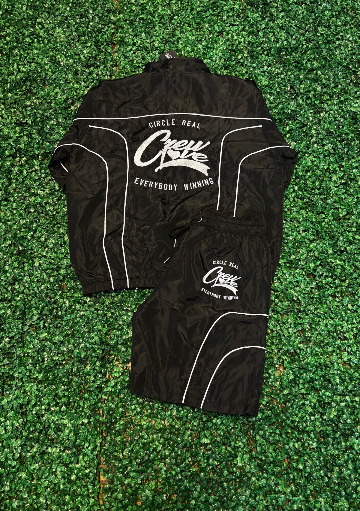 Retro Windbreaker Short Set (Black)