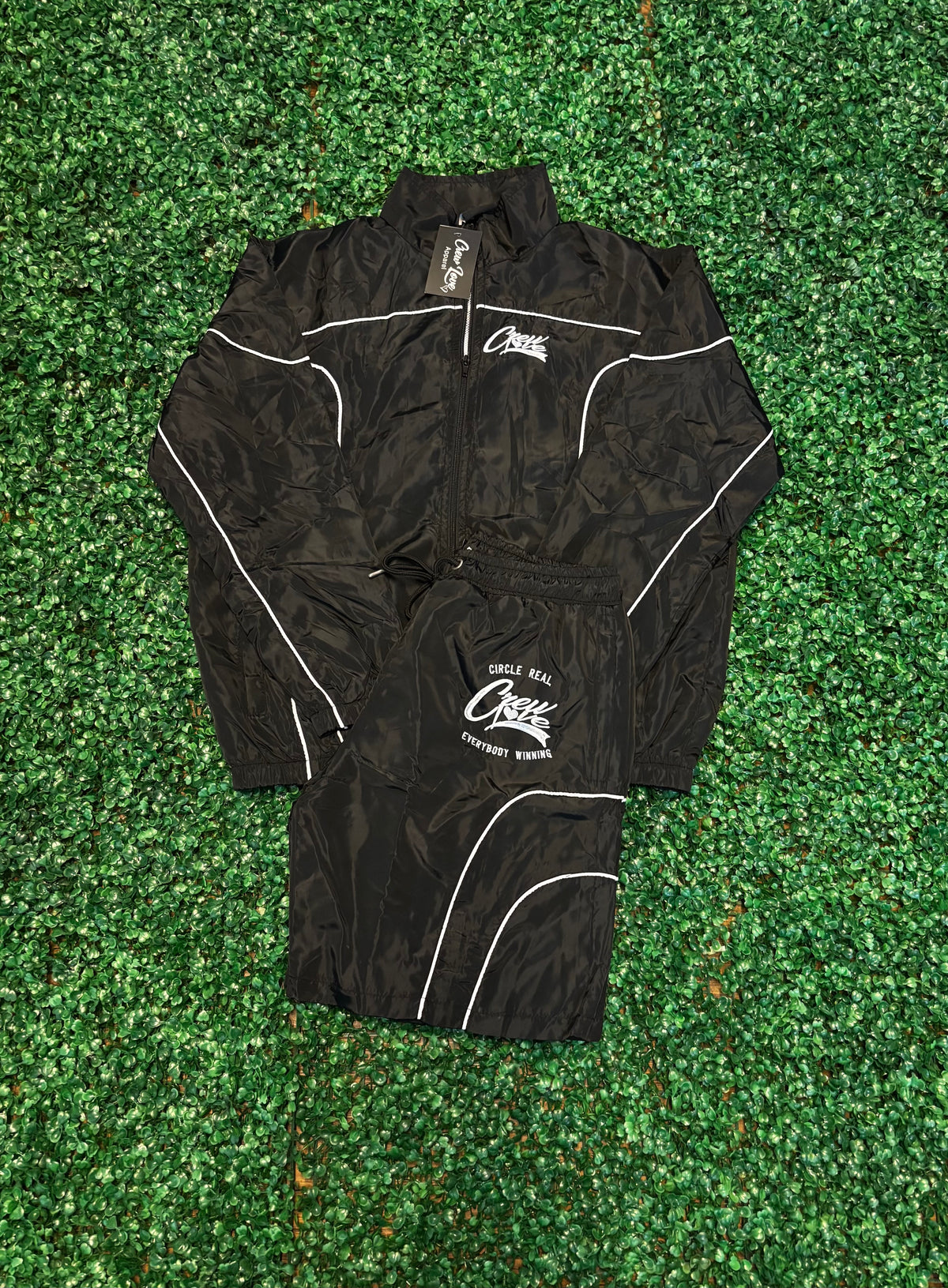 Retro Windbreaker Short Set (Black)
