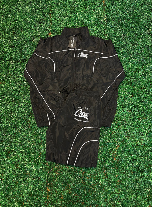 Retro Windbreaker Short Set (Black)