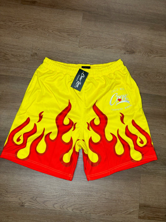 Yellow Flame Mesh Shorts