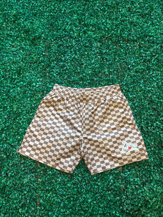 Nylon Checkered Shorts (Brown)
